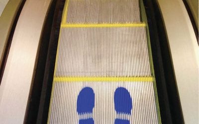 Escalator & Travelator Social Distancing: Blue Safety Feet